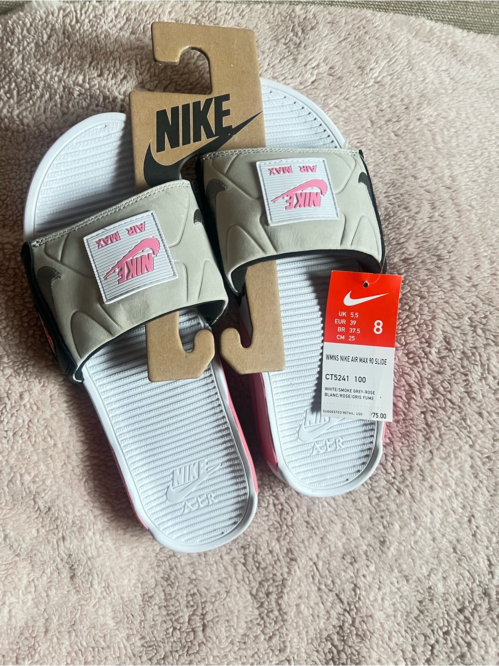Nike Kids Slide Sandals in White, Pink and Gray